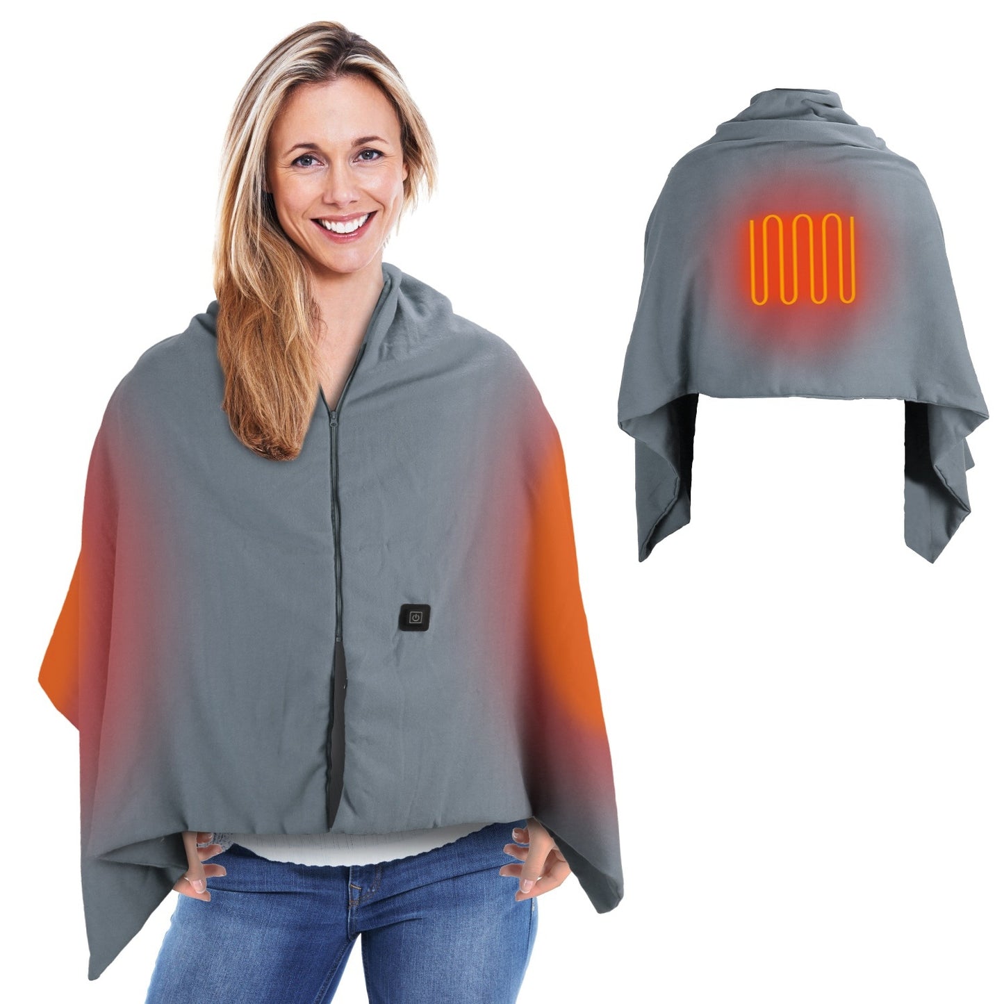 1Pc 79x24In USB Heated Shawl With Teasel Wearable Heating Blanket Electric Throw Wrap Indoor Outdoor With Zipper 3 Heating Levels Machine Washable For Outdoor Home Office