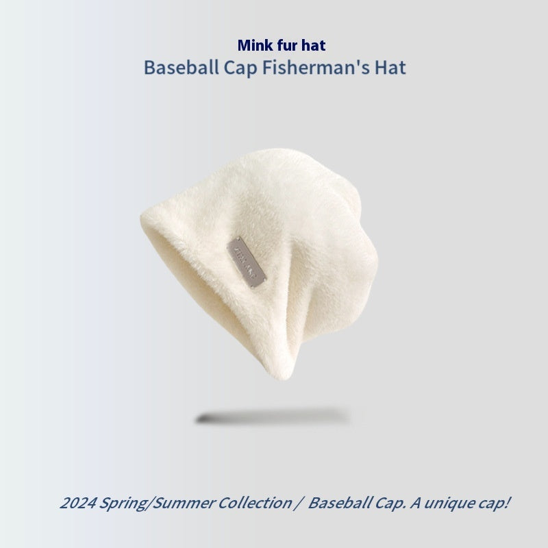 Simple Mink Fur Pile Heap Cap Big Head Circumference Makes Face Look Smaller