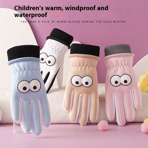 Children's Gloves Autumn And Winter Outdoor Cold-proof Warm With Velvet Anti-slip Cycling Cartoon Cute Windproof