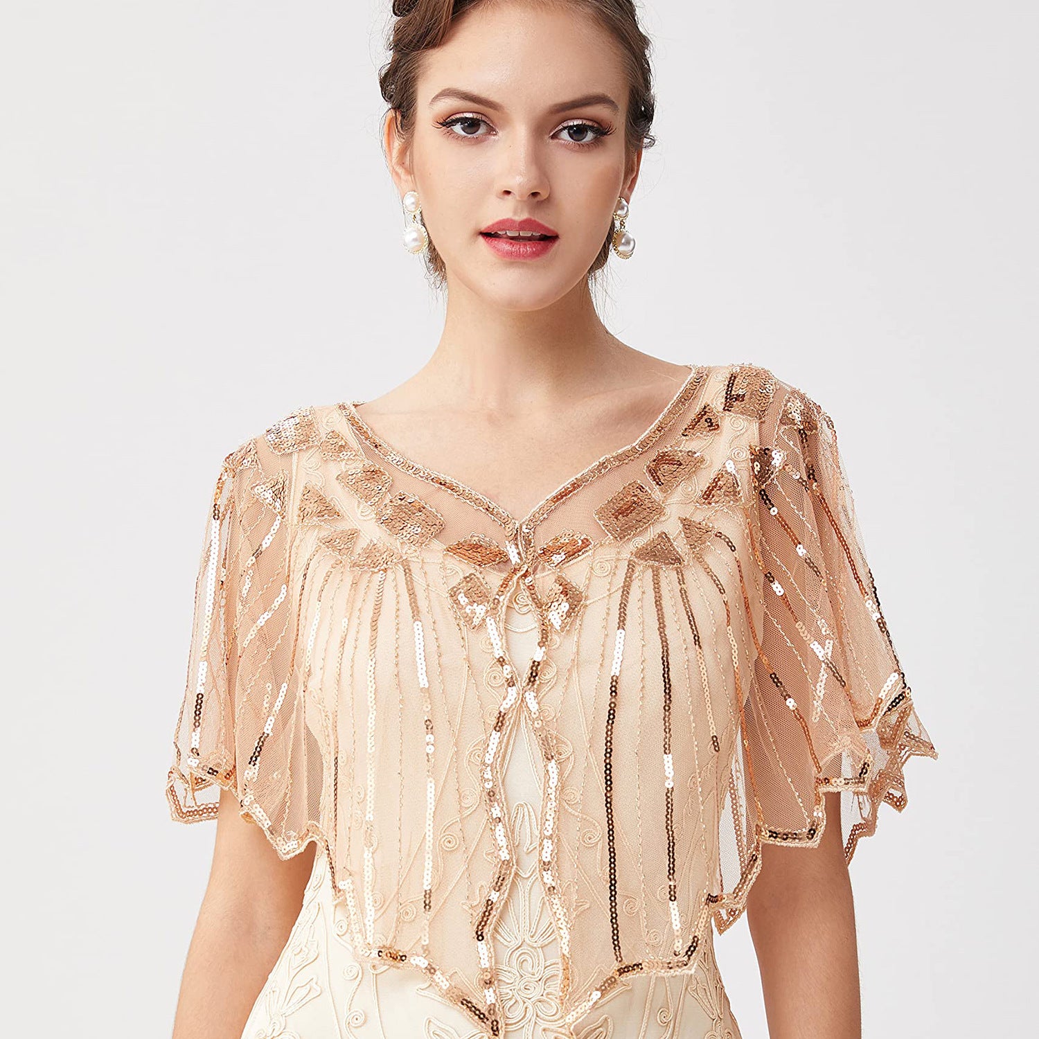 Mesh With Sequins Short Cape Evening Dress Party Dinner Cheongsam Outerwear Cross-border