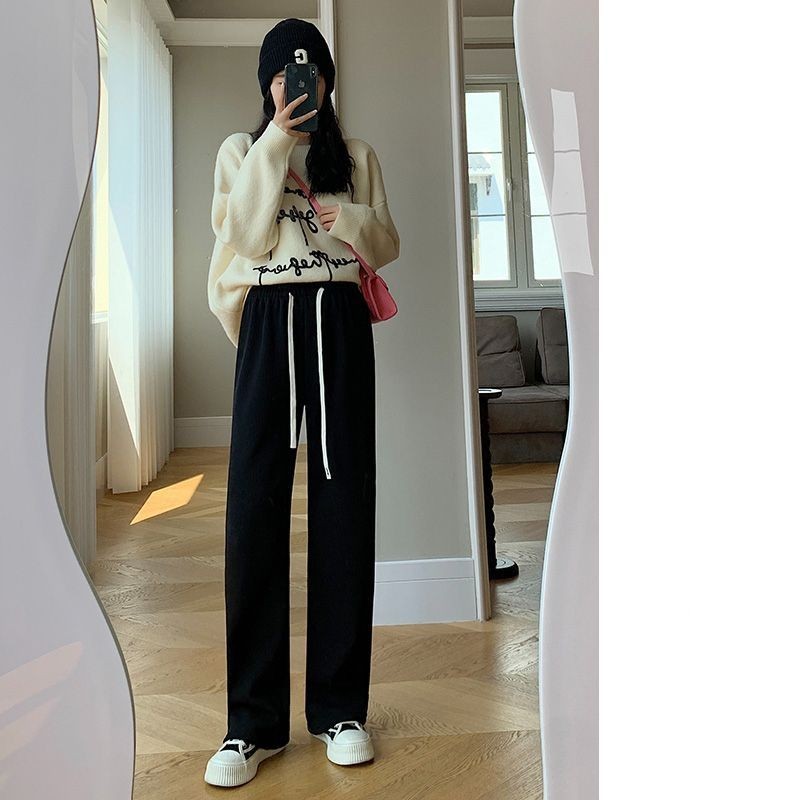 New Corduroy Pants Wide-leg Winter Slim Fit Women's Fleece-lined Thickened Casual Pants