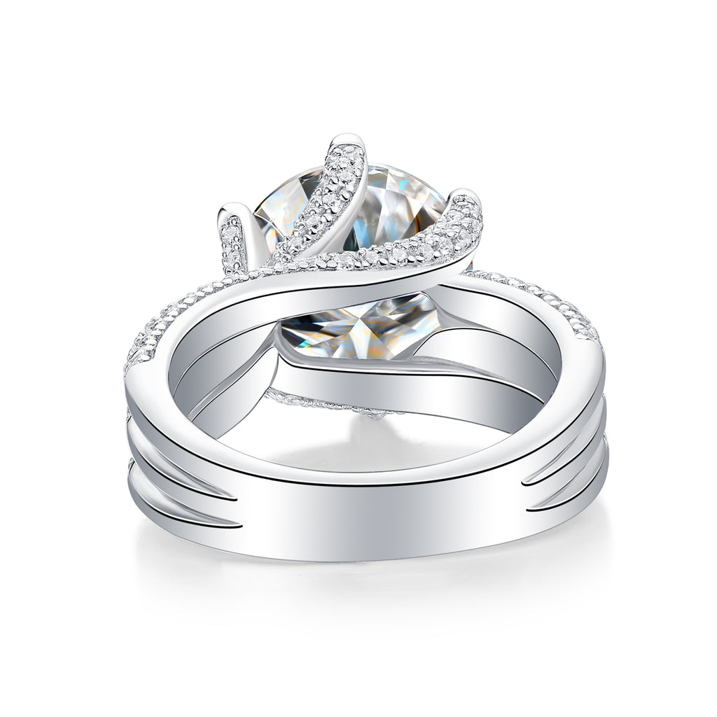 Eternal Vow - A Wedding Ring Set With 5-carat Top-quality Moissanite S925 Silver And Platinum-plated Diamond. The Ring Can Be Inspected With A Diamond Pen