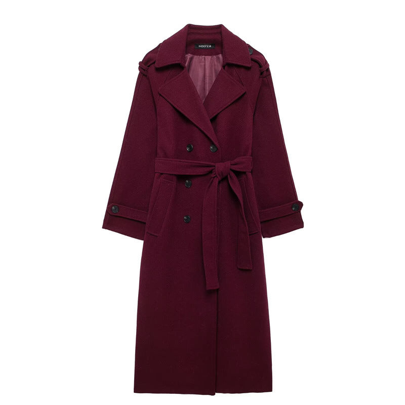 British-style Double-breasted Long Wool Coat For Women