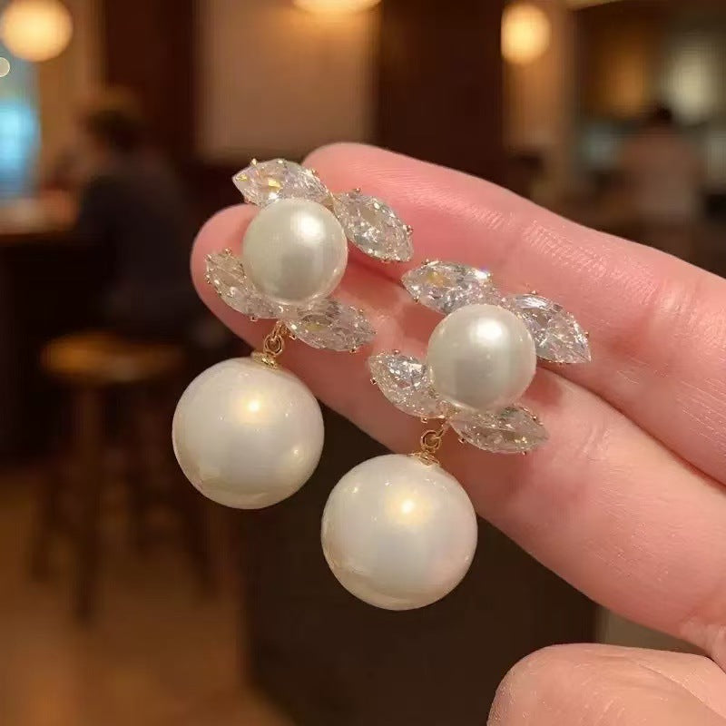 Pearl Stud Earrings With Zircon Accents Fashionable Ear Jewelry