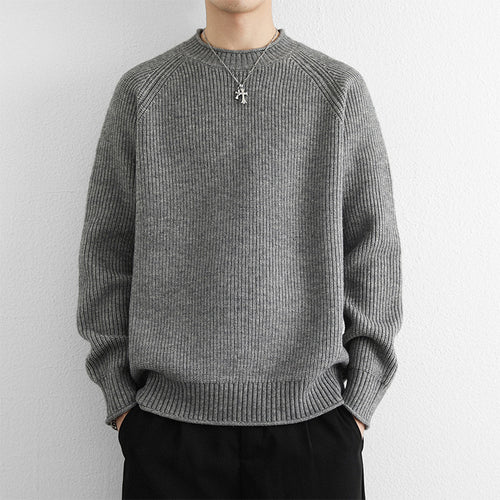 Chunky-knit Crew-neck Warm And Loose-fitting Sweater