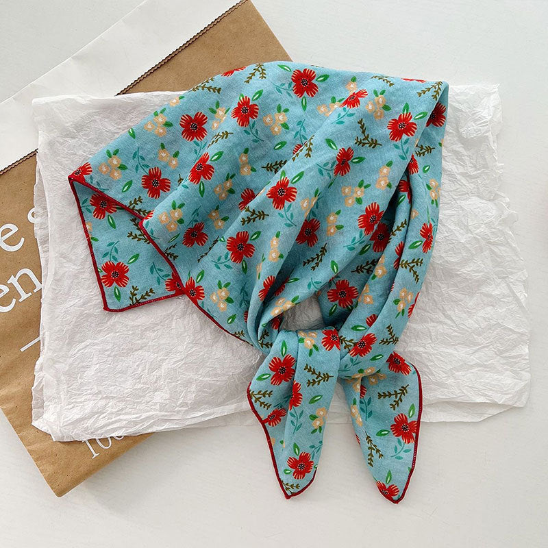 Cotton And Linen Small Square Towel Silk Scarf Female Korean Style Artistic