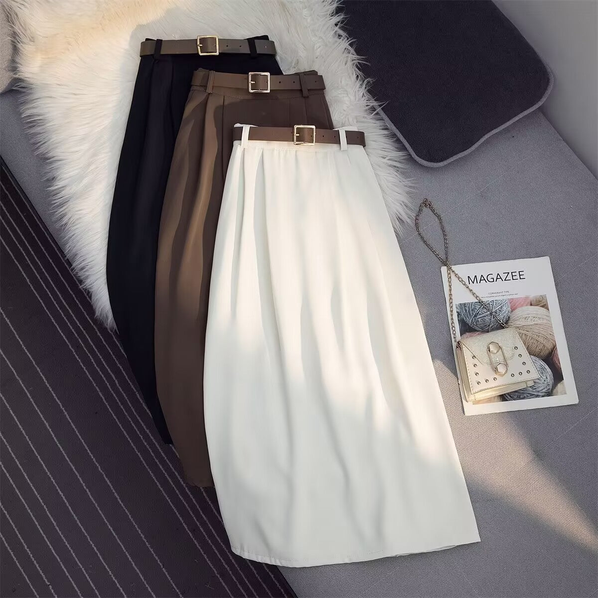 Summer High Waist Drooping Large Skirt Over-the-knee Skirt Women