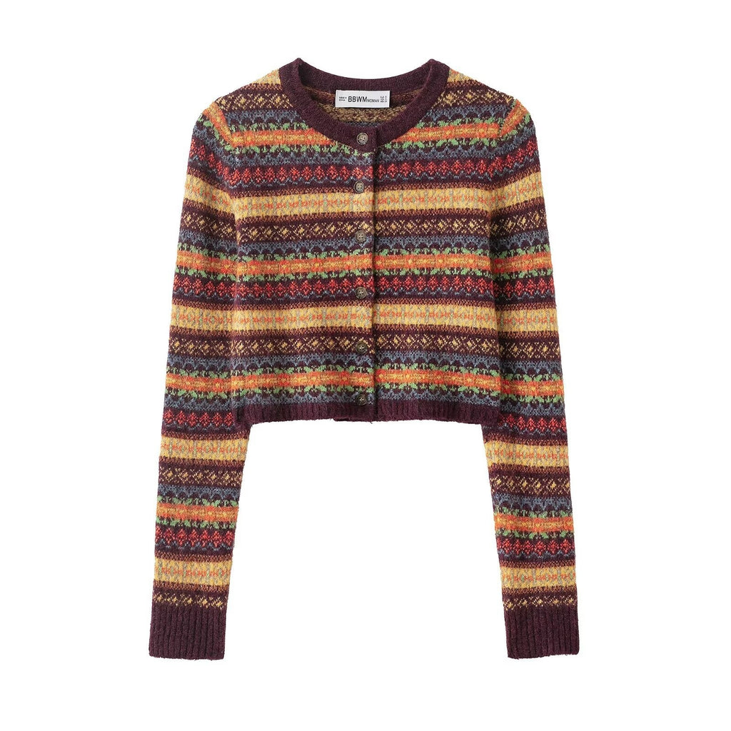 Women's Fashion Jacquard Knit Cardigan Short Coat