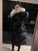 Fur Collar Overknee Long Jacket Women's Waist White Duck Down Coat
