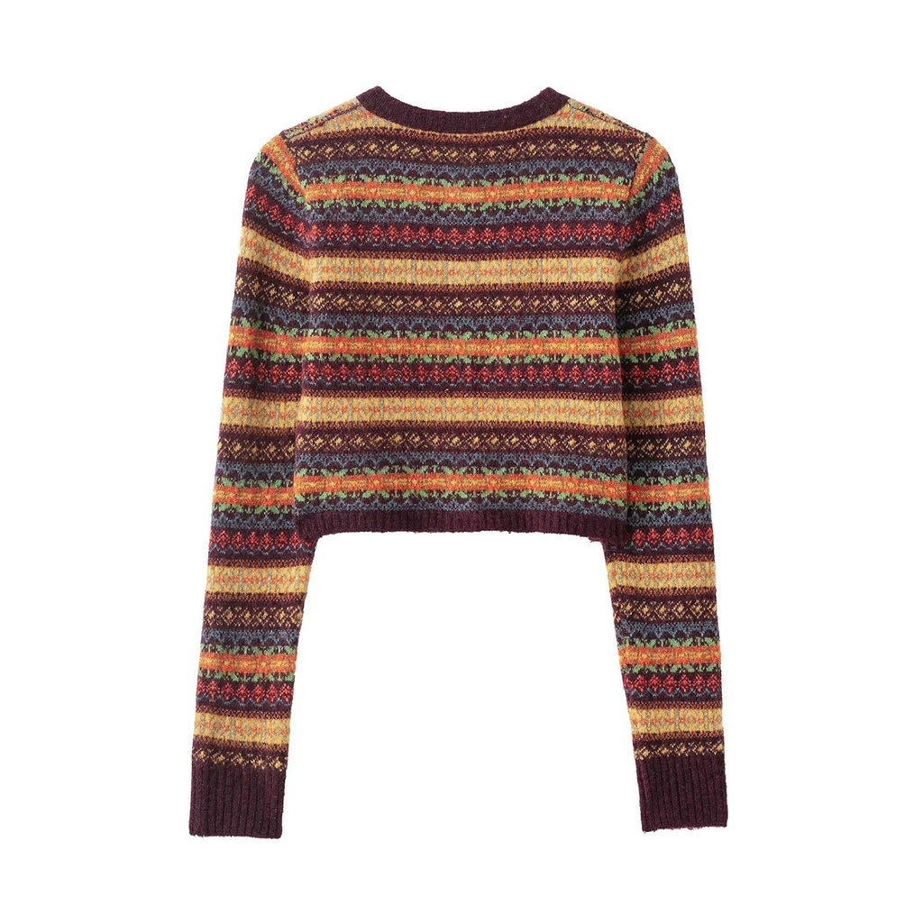 Women's Fashion Jacquard Knit Cardigan Short Coat