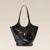 Niche Premium Black Large Capacity Leather One-shoulder Bucket Bag