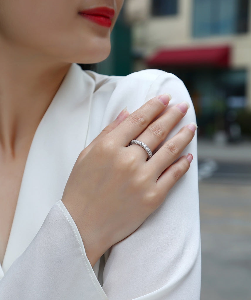 Pond Moonlight - A Wedding Ring Set With Top-quality Moissanite S925 Silver And Platinum-plated Diamond. The Ring Can Be Inspected With A Diamond Pen
