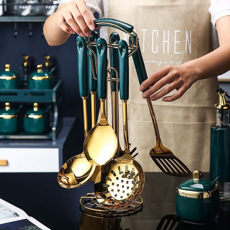 7 PCS Stainless Steel Silicone Kitchen Utensil Slotted Spatula Turner Ladle Serving Spoon Pasta Server Cooking Set - Eshtree