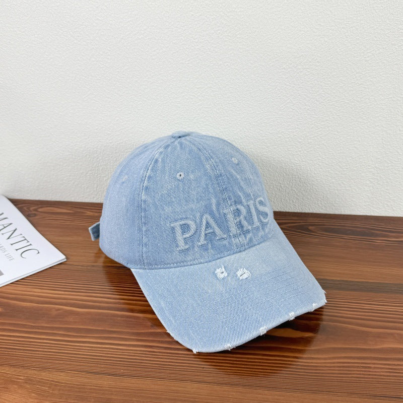 Washed Denim With Hole Baseball Cap Sun-poof Peaked Cap
