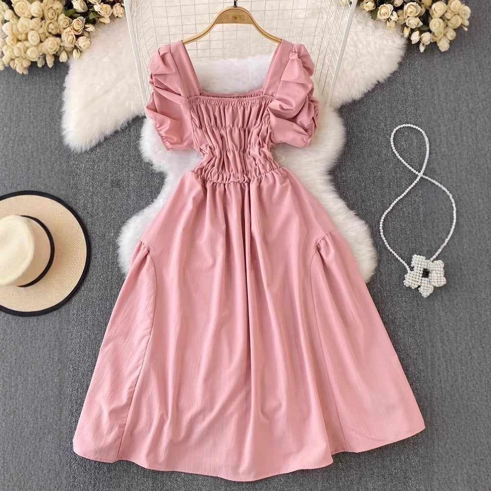 Bubblesleeve Squareneck Waistcinching Dress