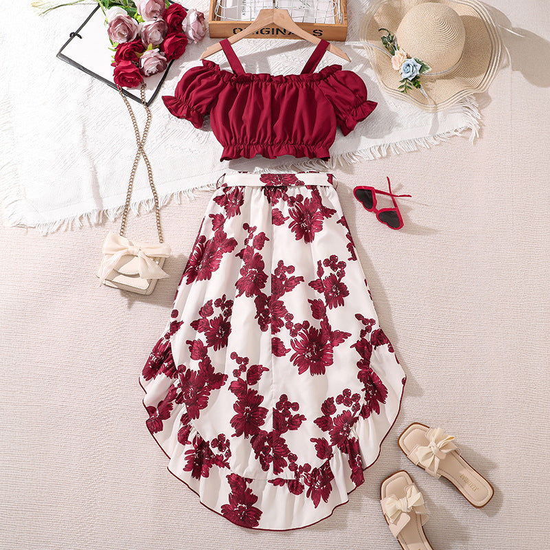 Girls Retro Printing Fashion Unique Two-piece Set