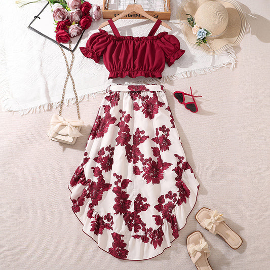 Girls Retro Printing Fashion Unique Two-piece Set