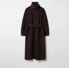 Retro Solid Stand Collar Long Tweed Coat Women