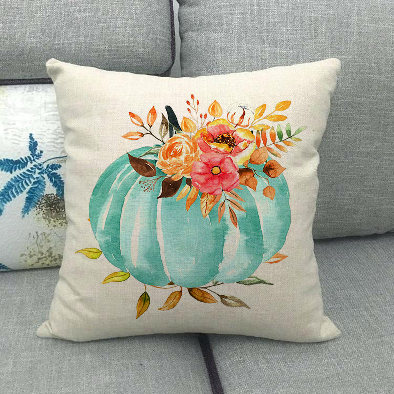 Painted pumpkin linen pillowcase