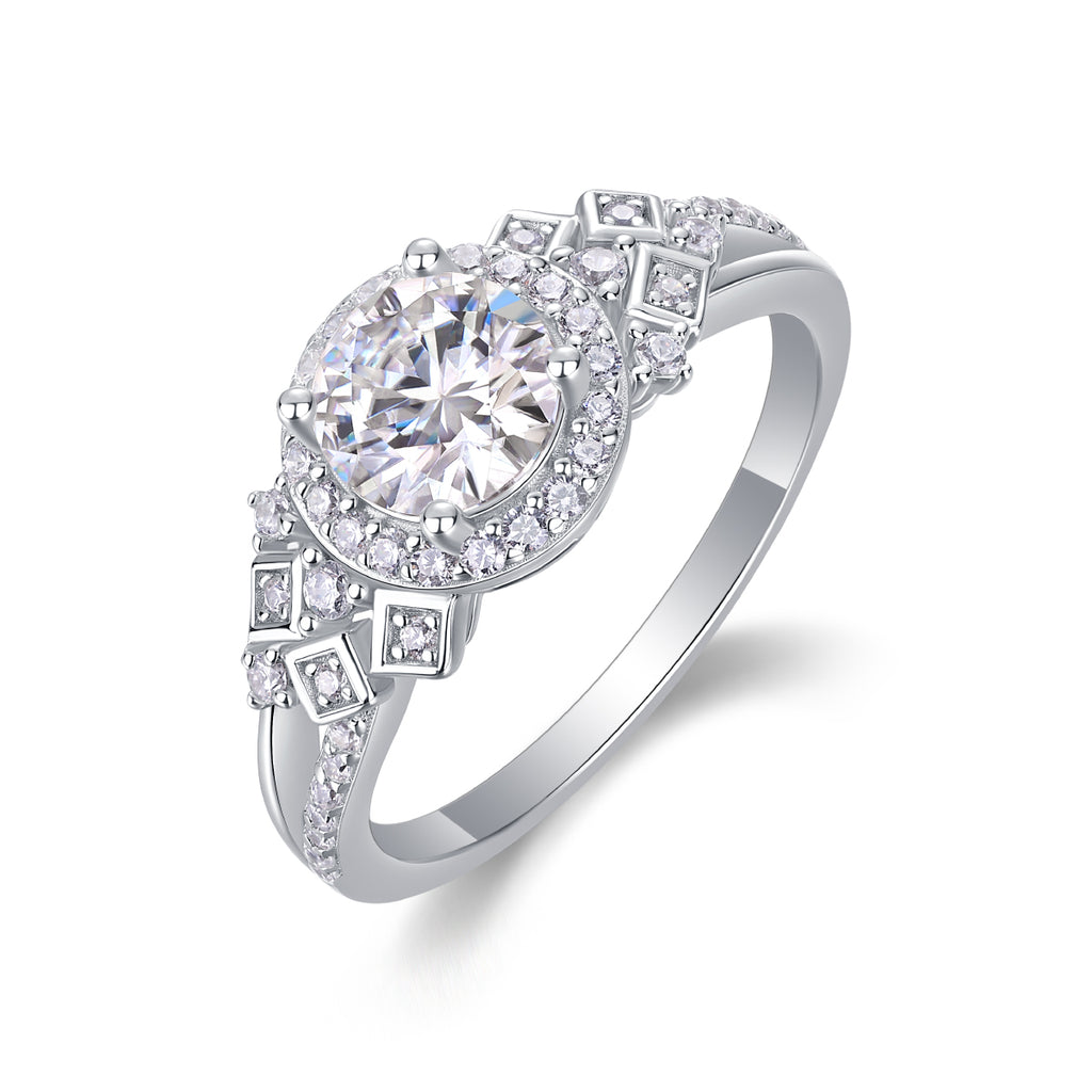 Harbor Clear Sky - A Wedding Ring Set With 1-carat Top-quality Moissanite S925 Silver And Platinum Plating. The Ring Can Be Inspected With A Diamond Pen