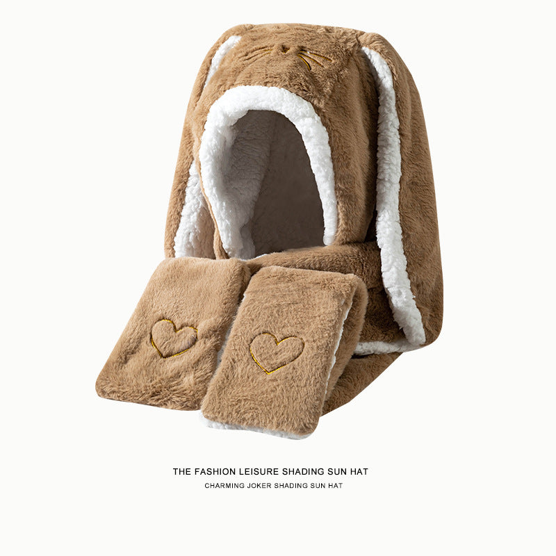Big Rabbit Ears Plush Thickened Women's Cute Hat Scarf Gloves