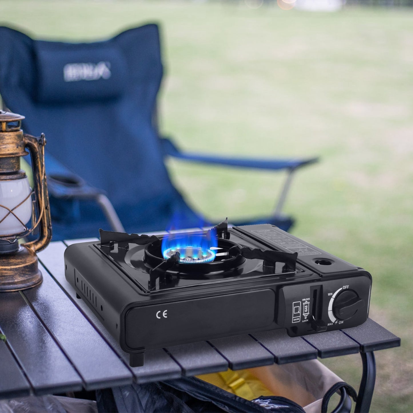 1Pc 3300W Portable Camping Stove Butane Canister Dual Fuel Burner Piezo Electric Ignition Single Burner With Automatic Tank Ejection Overpressure Cut Off Carry Case For Camping Hiking Picnic Fishing B