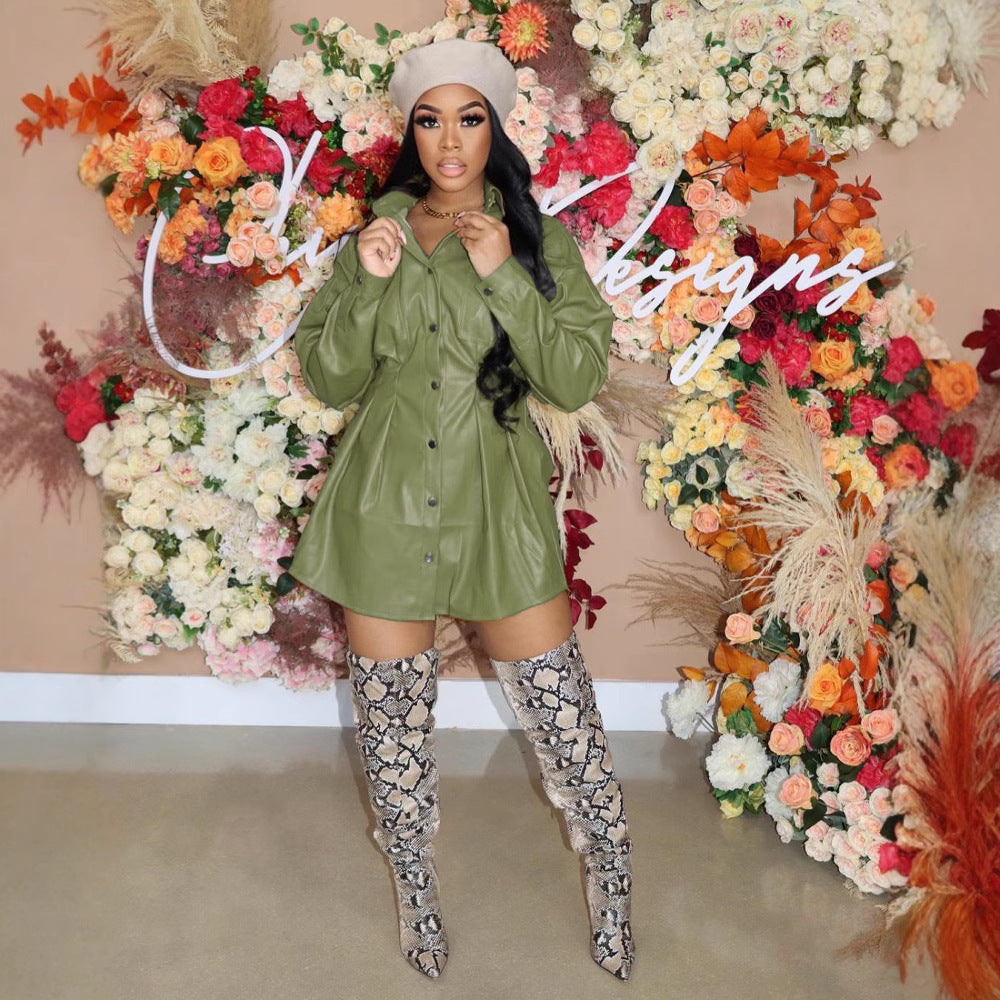 Autumn And Winter Fleece Leather Jacket Street Style Long Coat