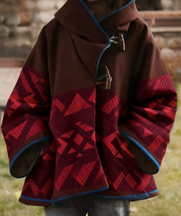 Winter New Women's Loose Retro Printed Woolen Coat