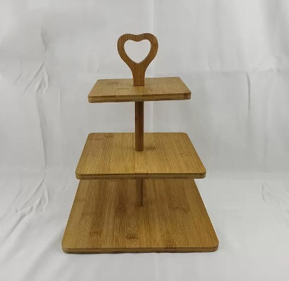 Bamboo Three-layer Cake Inventory Heart Snacks Wooden Tray Kitchen Tools
