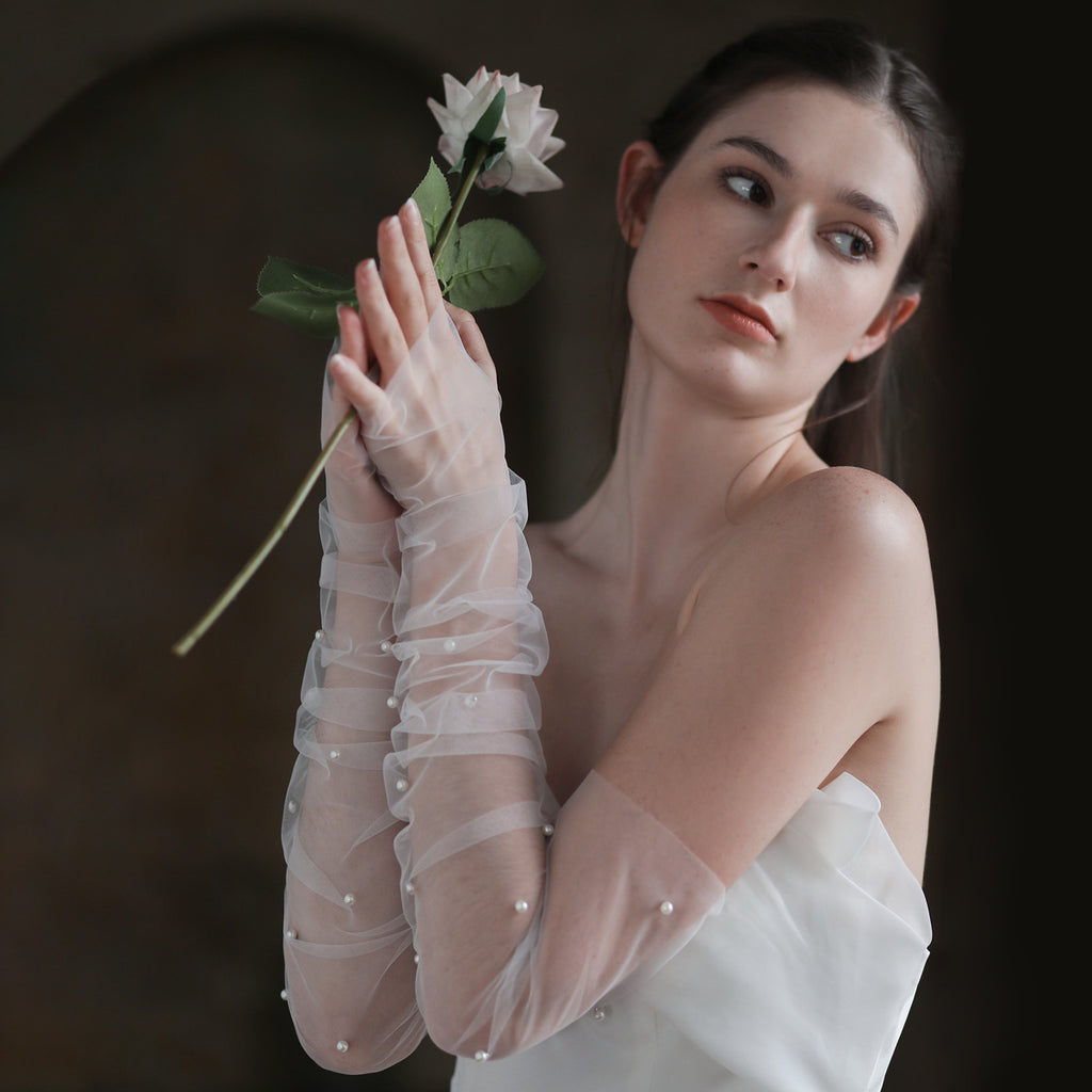 White Long Style Arms Hiding Bridal Gloves