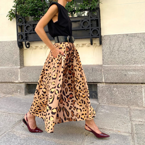 Women's All-match Leopard Print Elegant Big Hem Skirt