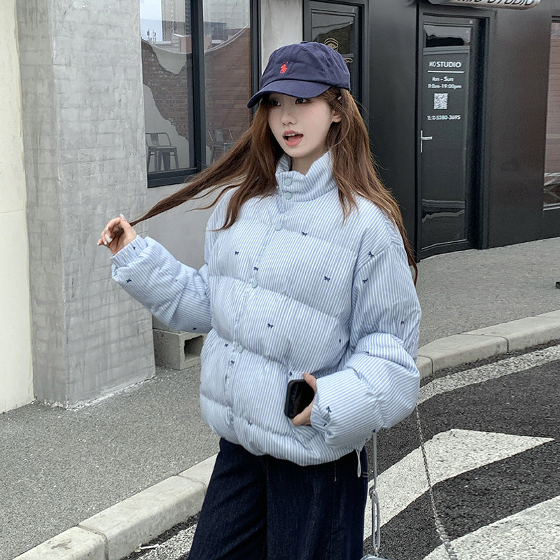 Women's Plaid Bow Print Warm Cotton Coat