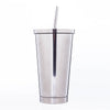 500ML Stainless Steel Empty Tumbler Coffee Cup Mug with Straw Lids Drinking Bottles