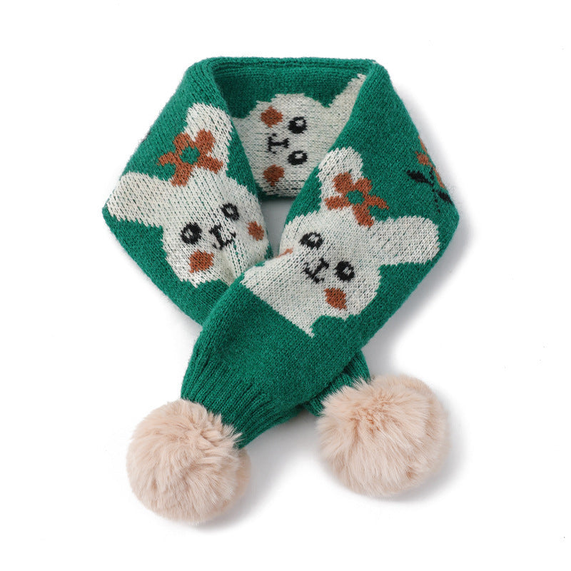 Cartoon Bear Rabbit Piercing Rabbit Hair Ball Knitted Wool Scarf