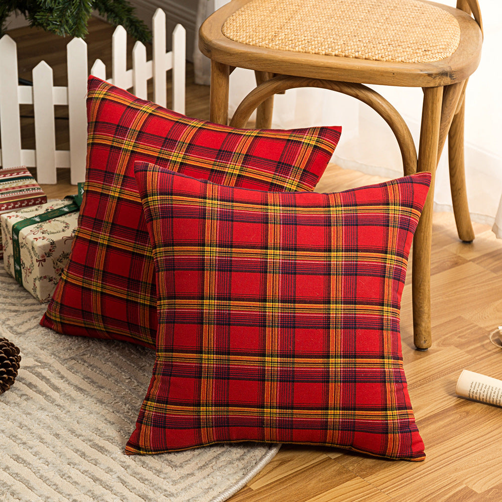 Living Room Christmas Plaid Polyester Cotton Pillowcase