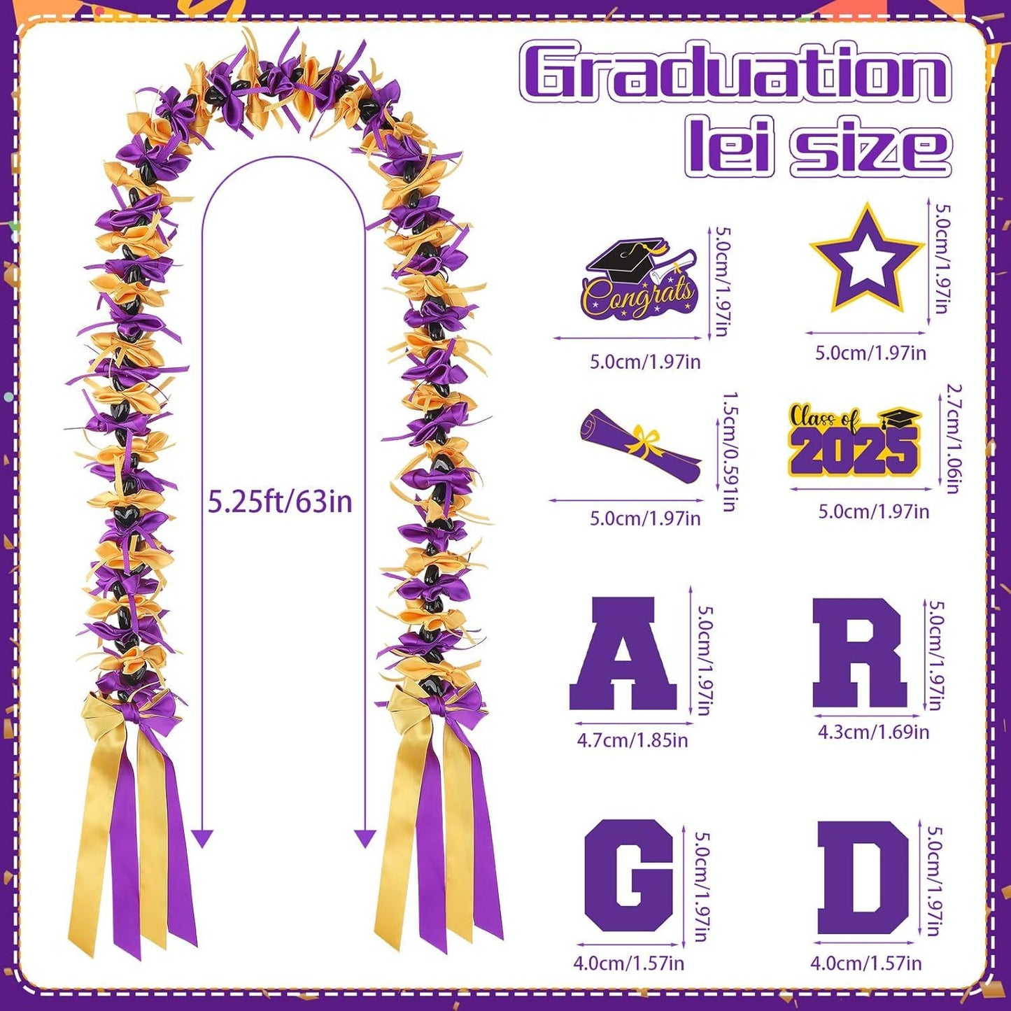 Graduation Lei Graduation Ribbon Leis Graduation Kukui Nut Leis Purple And Gold Braided Lei Honor Cord Class Of 2025 College Gift Congrats Grad Party Supplies Clearance