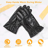 1Pair Unisex Black Leather Gloves Winter Warm Windproof High Quality Soft Gloves Outdoor Cycling Skiing Running Motorbike Gloves
