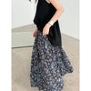 Vintage Floral Women's Summer Loose Pleated High Waist Drooping A- Line Umbrella Skirt