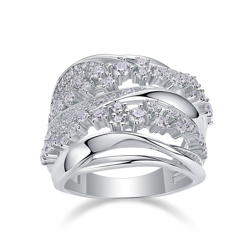 Blossoming All The Way - A Wedding Ring Set With Top-quality Moissanite S925, Silver And Platinum-plated. The Ring Can Be Inspected With A Diamond Pen.
