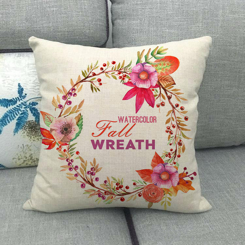 Painted pumpkin linen pillowcase