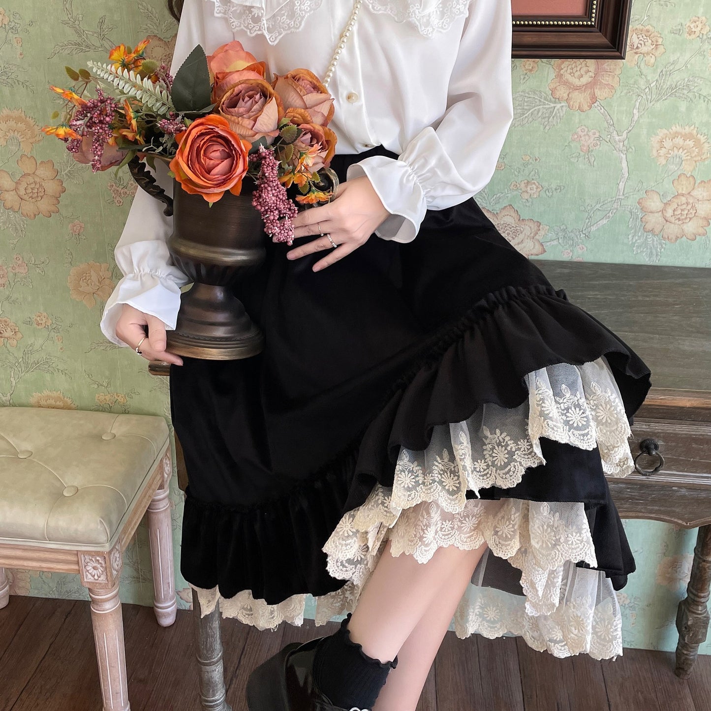 Velvet Dress Thick Retro Lace Swing Design Cake Dress