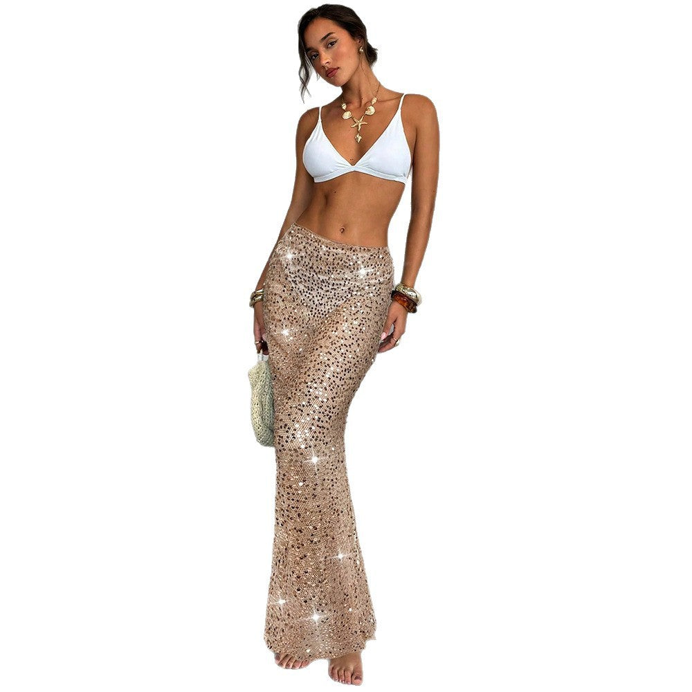 Sexy Hip-hugging Sequin Beach Cover-up Bikini Skirt