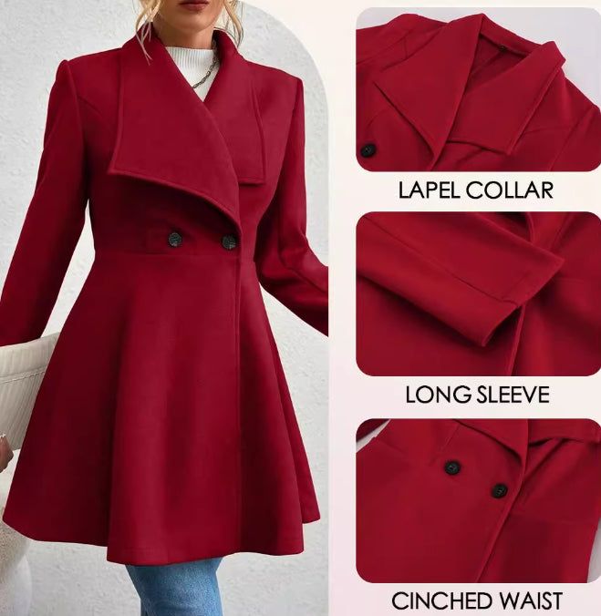 Slim-fit Long Fashion Lapel Women's Wool Coat