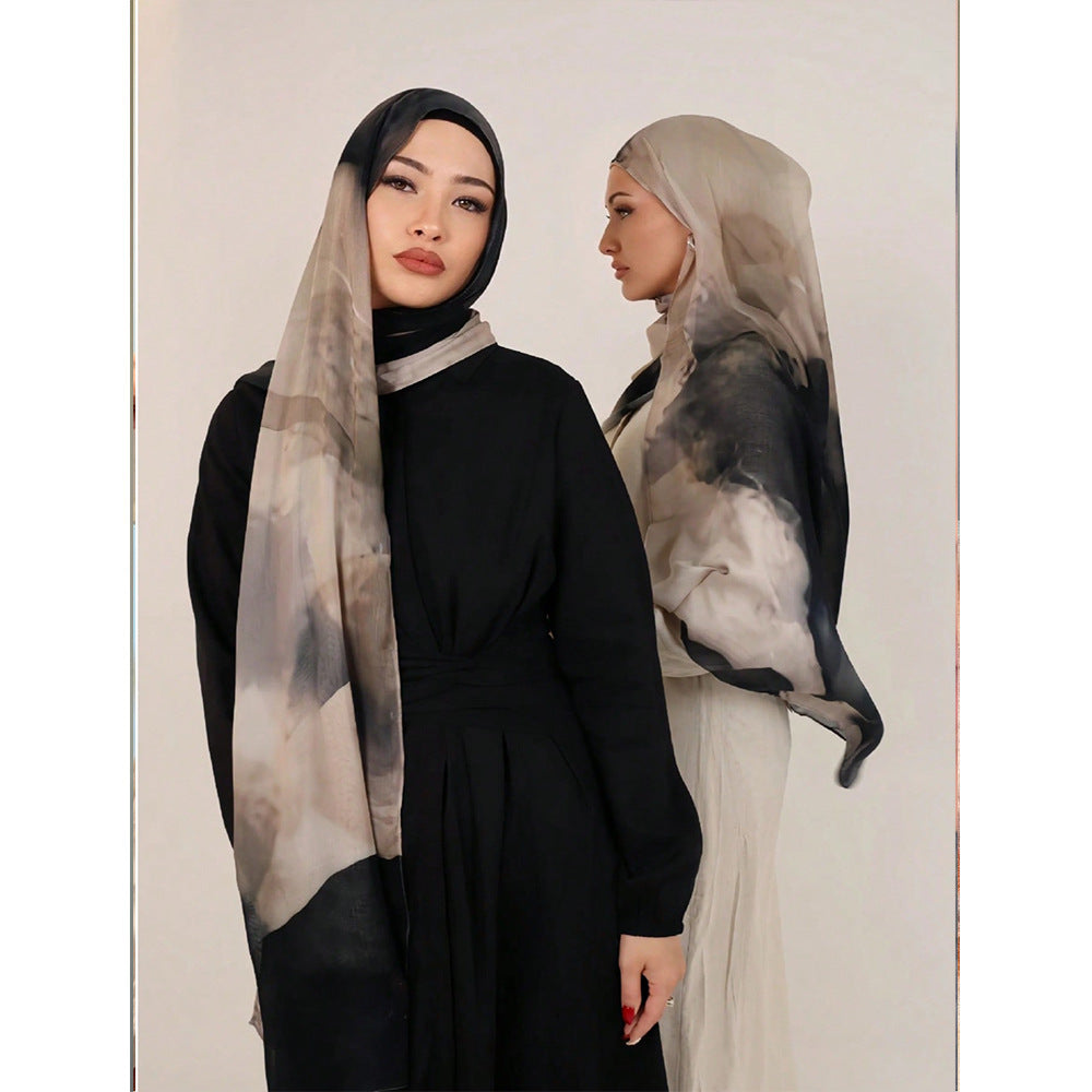 Watercolor Series Satin Polyester Ethnic Shawl