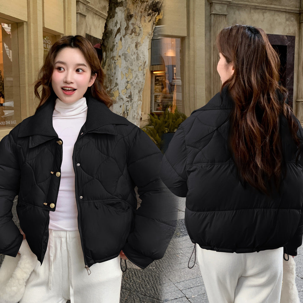 Puff Loose Casual Rhombus Coat Elegant Cotton-padded Jacket