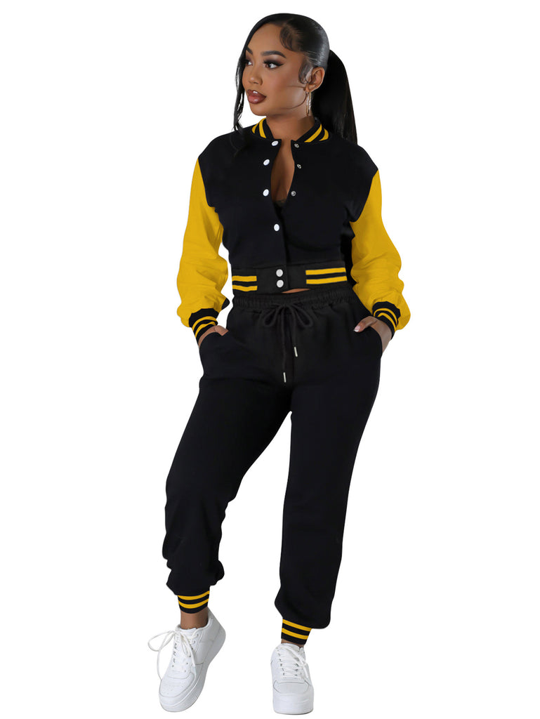 Women's Fashion Baseball Uniform Stitching Single-breasted Two-piece Suit