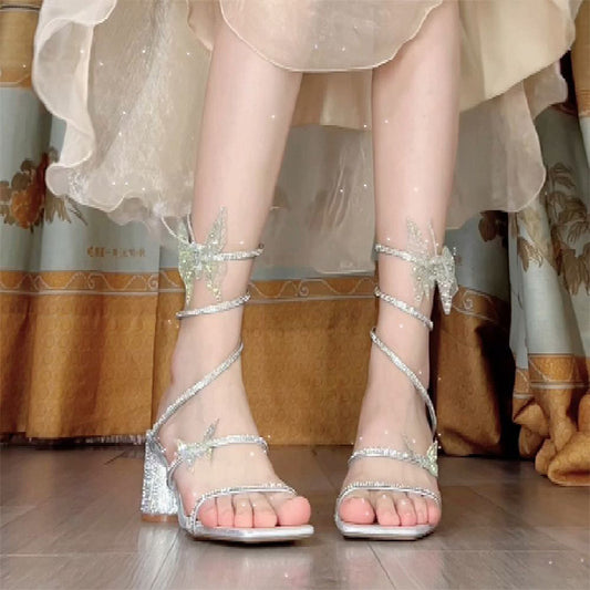 Women's Rhinestone Sandals Snakelike Winding Fashion High Heels