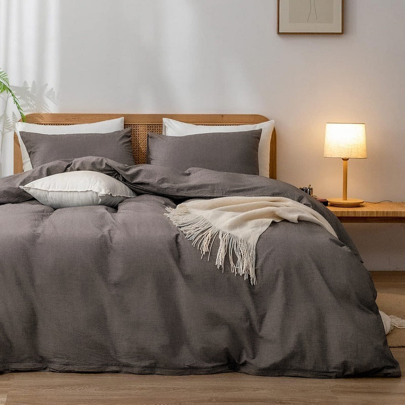 Simple Four-Piece Fleece-Brushed Solid-Color Home Double Bed