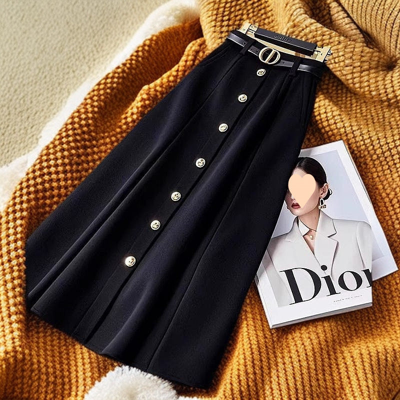 Women's Fashion Temperament High Waist Black Skirt