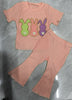 Baby Girl Cotton Short Sleeve Bell-bottom Pants Rabbit Embroidery Set
